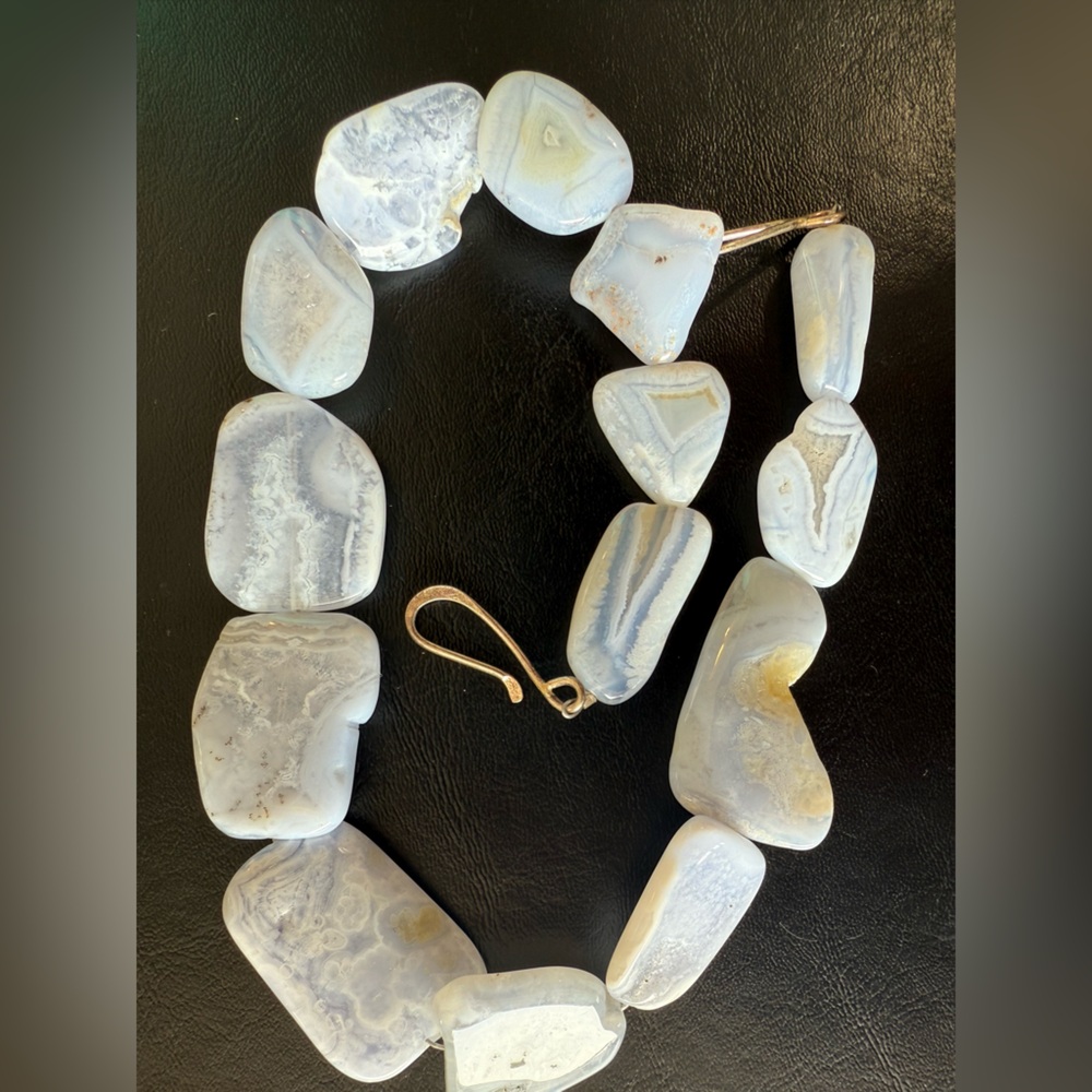 Handcrafted Light Blue Agate Statement Necklace 1… - image 4